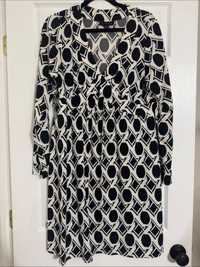 Inc Black & White Geometric Wrap-Style Women's Dress